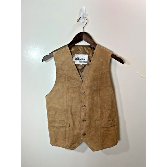 Wilson's Men's Suede Vest Sz M Brown Tan Adjustable Country Western Cowboy Rodeo - Picture 1 of 7